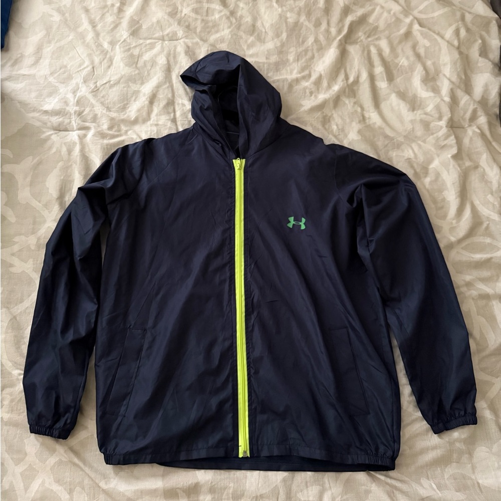 Under Armour Jacket Men’s Medium Blue Green Full Zip Windbreaker Activewear Coat